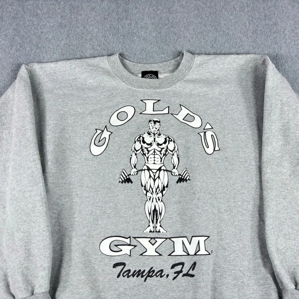 Golds Gold's Gym Sweatshirt Muscle Joe Weightlifting Crew‎ Neck L Gray Tampa